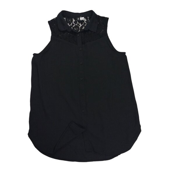 H&M Black Sleeveless Button-Up Blouse With Lace Yoke Detail Size 8, NWOT - Picture 6 of 8